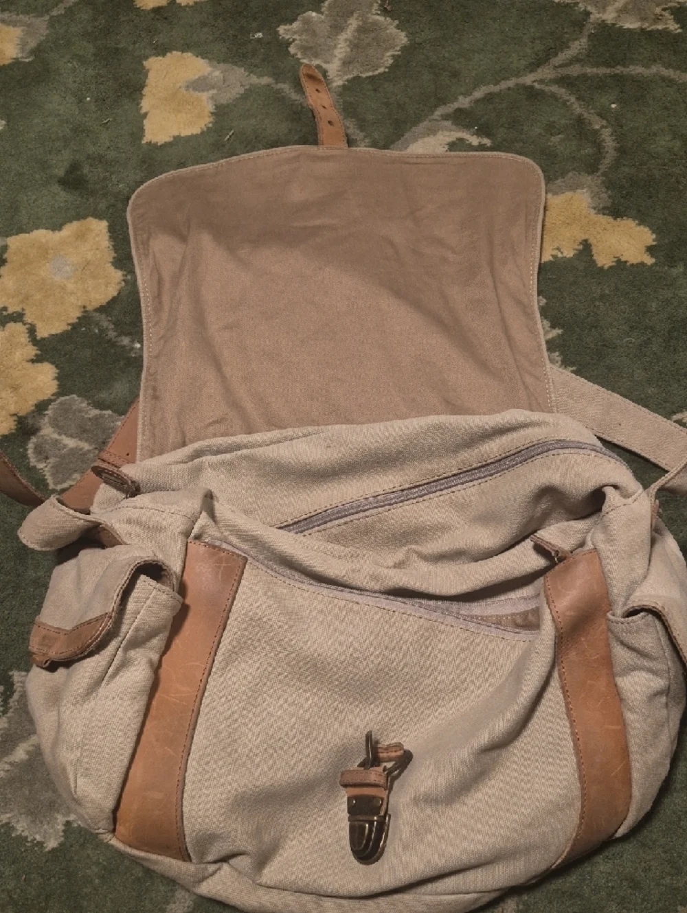 L.L. Bean Canvas Messenger Bag in Cream with Tan Leather Trim